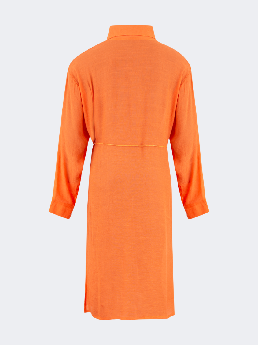 Oil And Gaz Chic Women Beach Linnen Dress Ls Orange