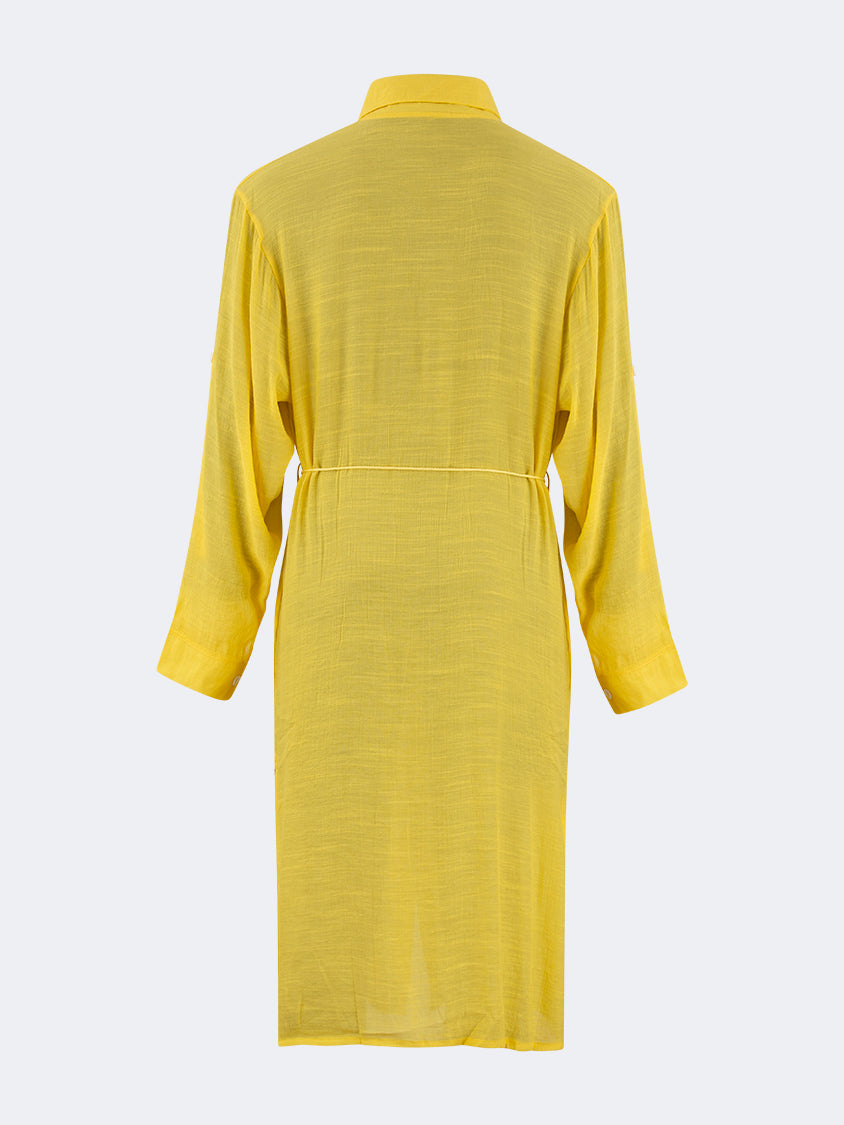 Oil And Gaz Chic Women Beach Linnen Dress Ls Yellow