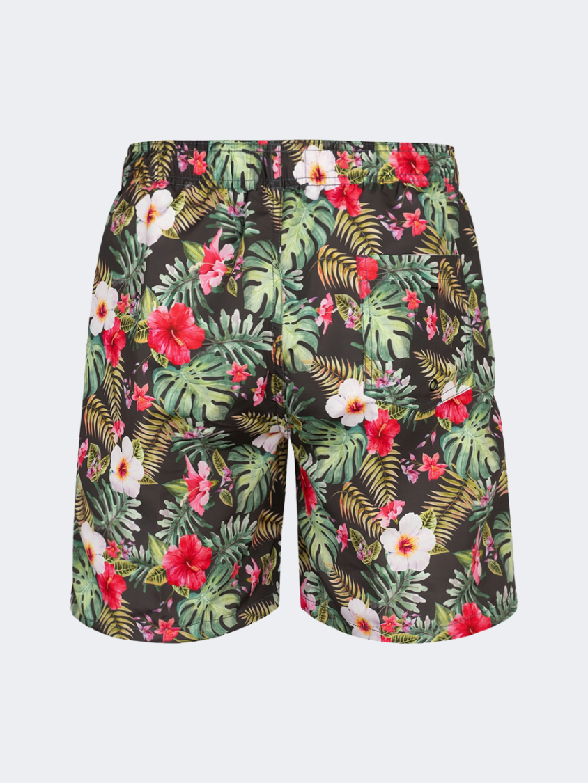 Oil & Gaz Comfortable Men Beach Flower Print Swim Short Black