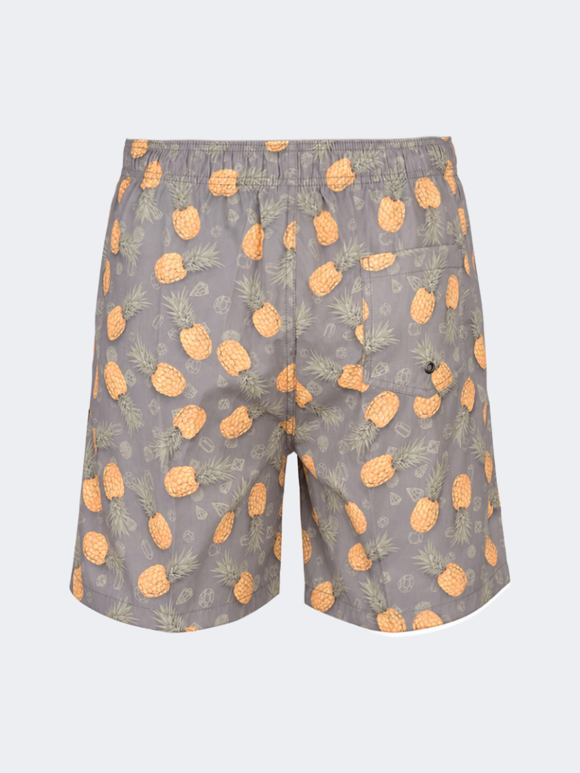 Oil & Gaz Comfortable Men Beach Pineapple Print Swim Short Grey