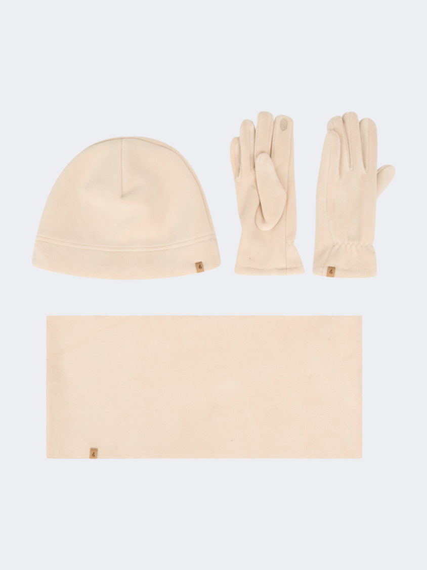 Oil And Gaz Stylish Women Lifestyle Set Of Gloves+Hat+Scarf Greige