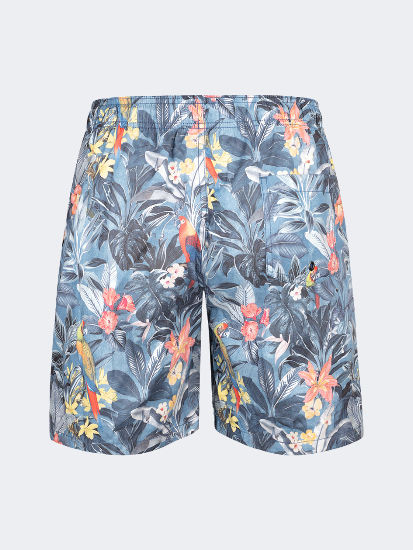 Oil & Gaz Comfortable Men Beach Parrot Print Swim Short Navy
