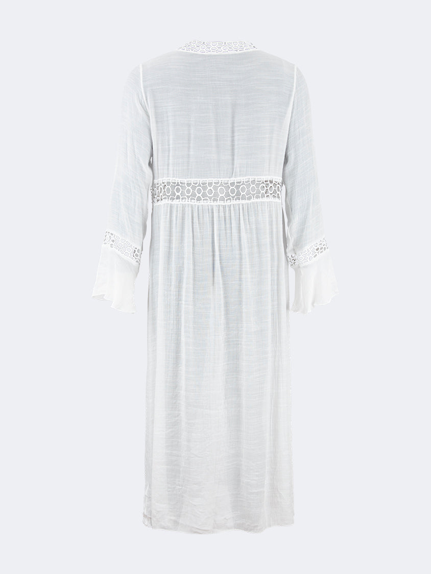 Oil And Gaz Embroidered Women Beach Coverup Ls White