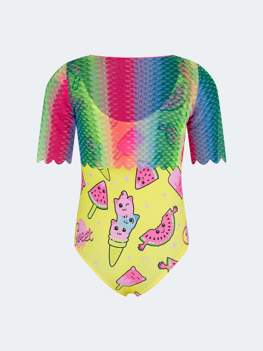 Oil And Gaz Colorful Kids-Girls Beach Monokini Yellow