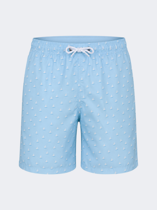 Oil & Gaz Comfortable Men Beach Boats Print Swim Short L.Blue