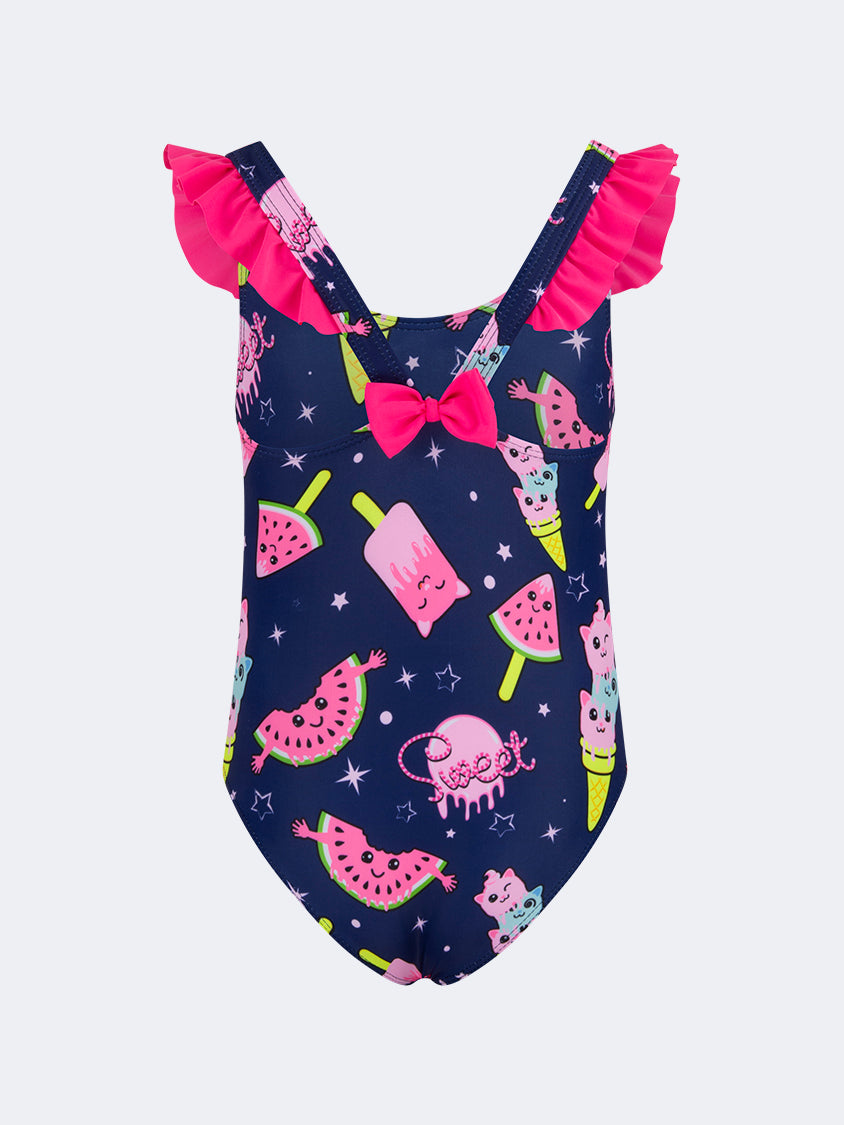 Oil And Gaz Colorful Kids-Girls Beach Monokini Navy