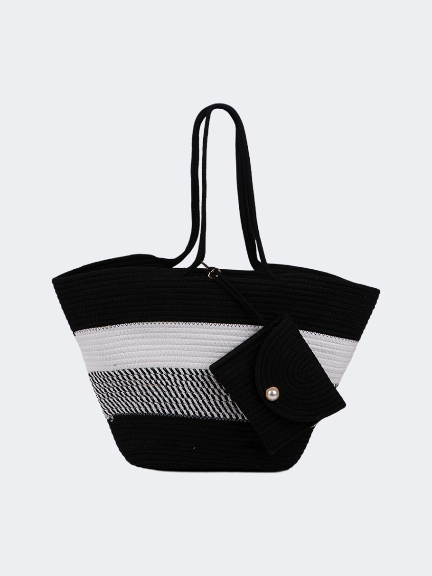 Oil And Gaz Functional Women Ribbed Beach Bag Black/White