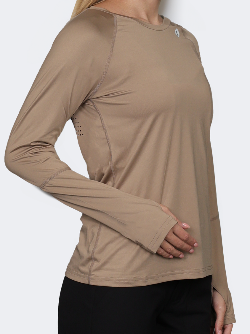 Oil And Gaz Round Neck Women Fitness Long Sleeve Beige