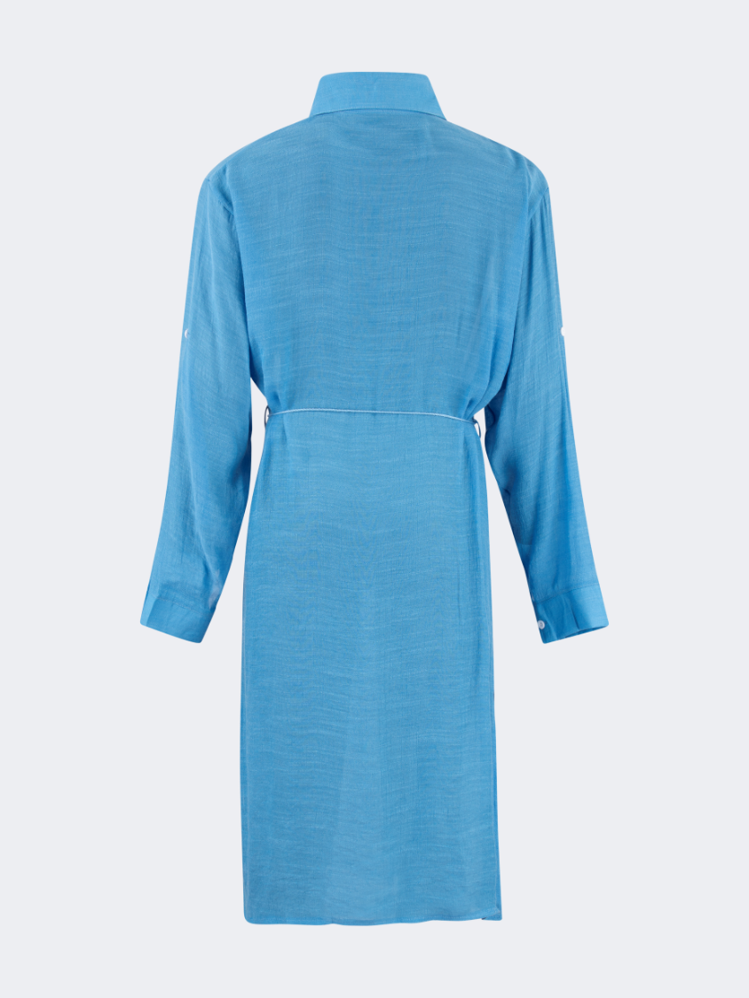 Oil And Gaz Chic Women Beach Linnen Dress Ls Blue