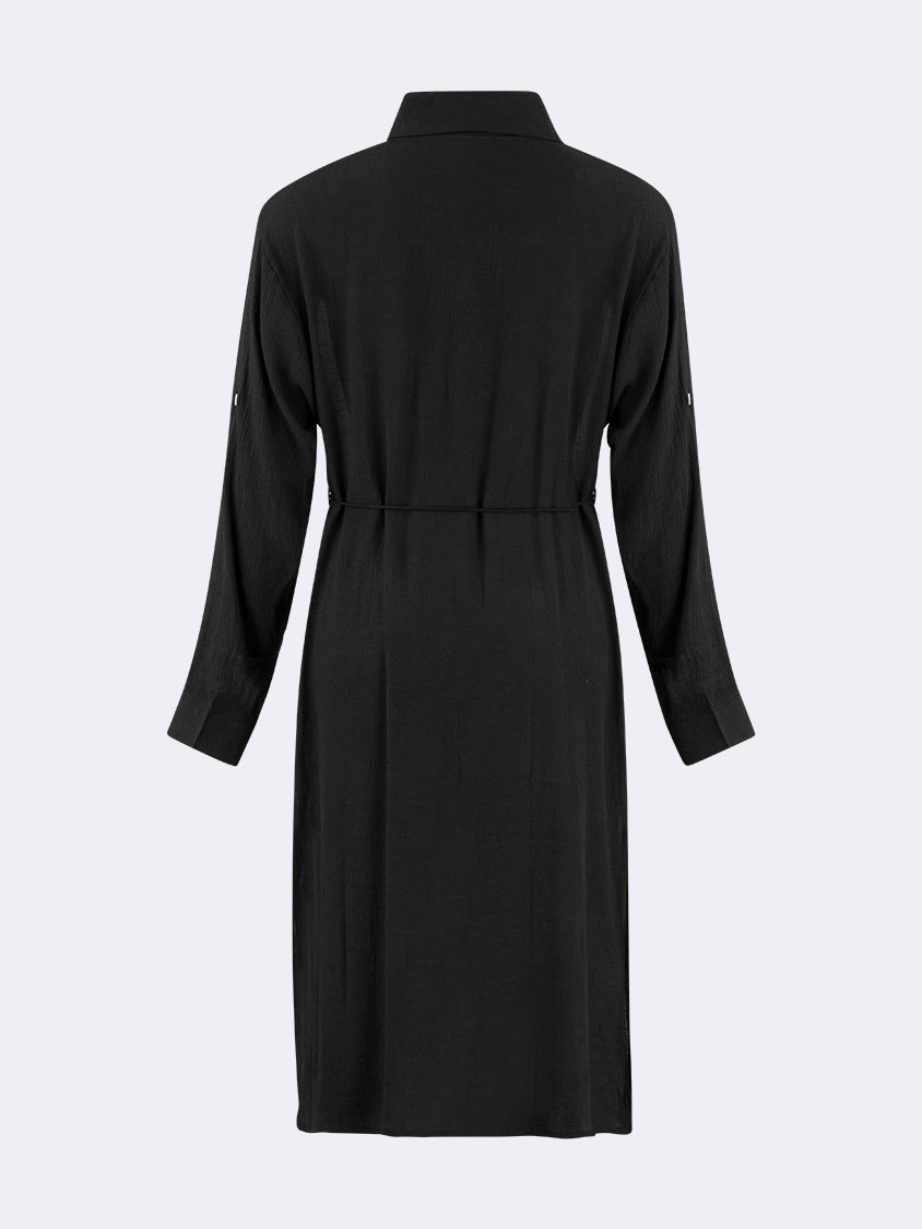 Oil And Gaz Chic Women Beach Linnen Dress Ls Black