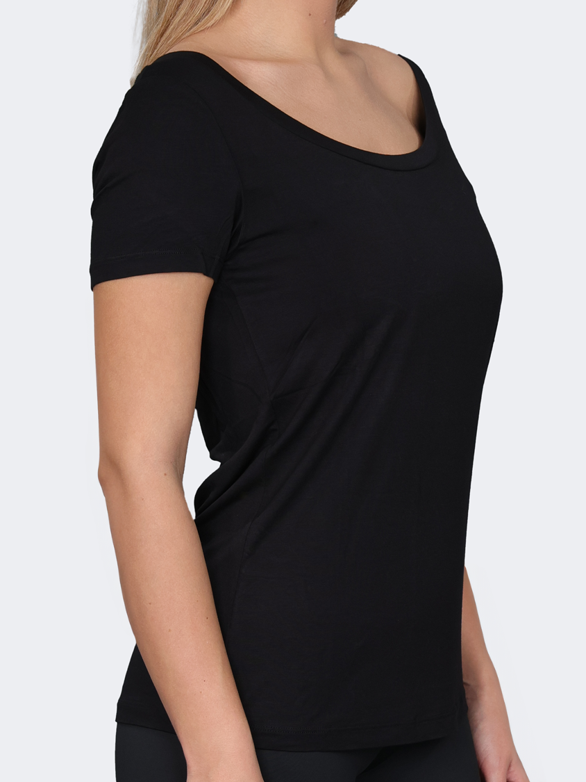 Oil And Gaz Wide Round Neck Women Lifestyle T-Shirt Black
