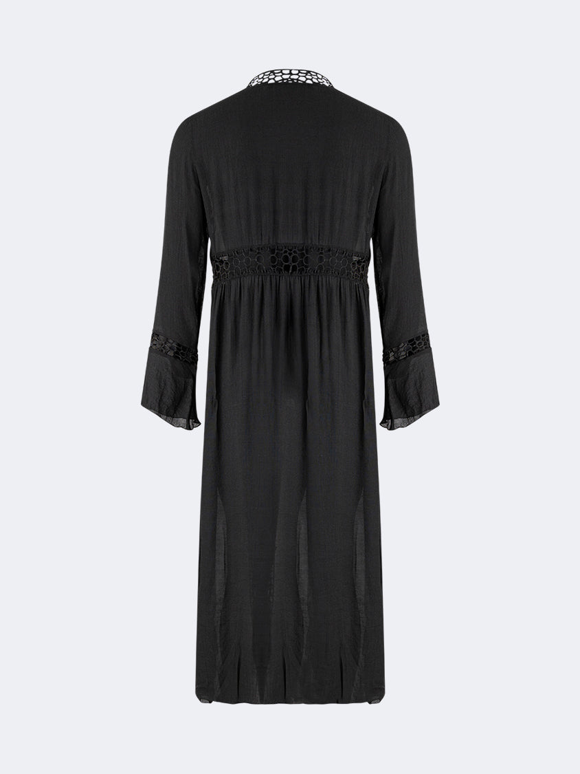 Oil And Gaz Embroidered Women Beach Coverup Ls Black