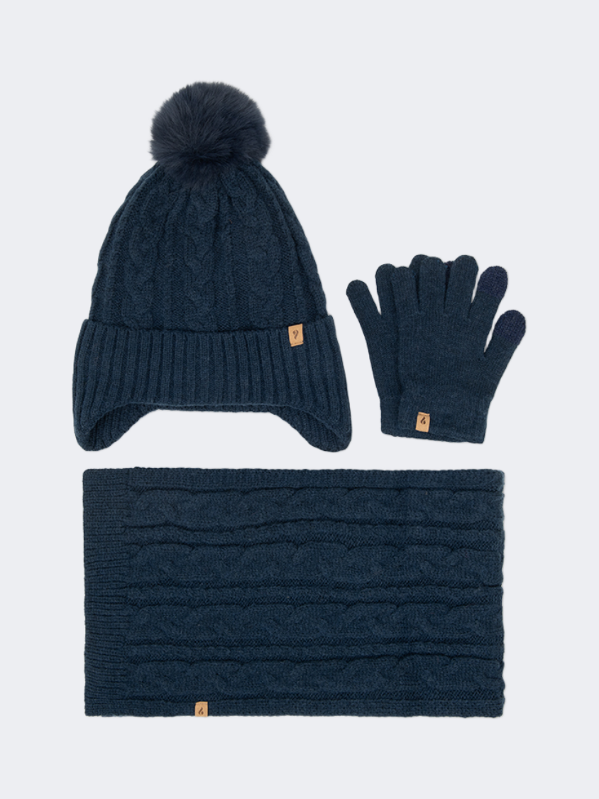 Oil And Gaz Stylish Kids-Girls Lifestyle Set Of Gloves+Hat+Scarf Navy