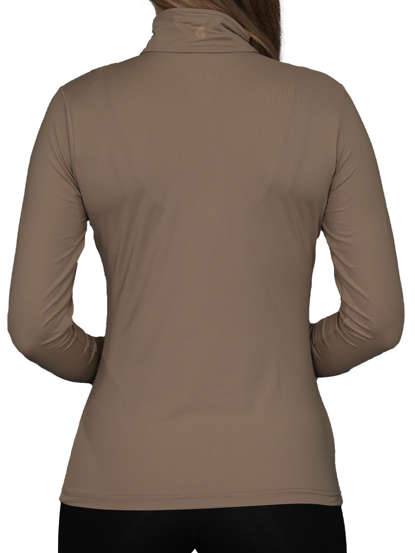 Oil And Gaz Round Neck Half Zip Women Fitness Long Sleeve Beige