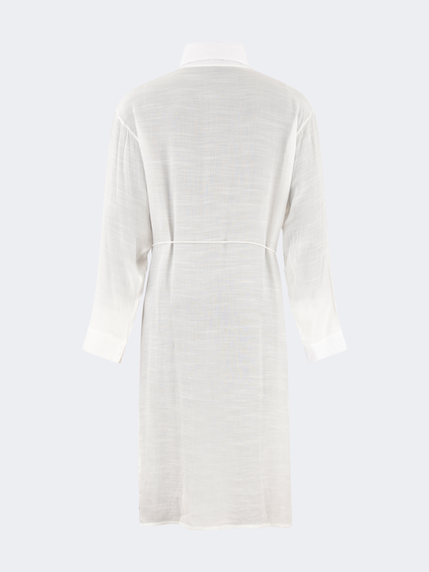 Oil And Gaz Chic Women Beach Linnen Dress Ls White