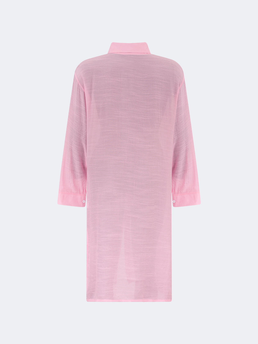 Oil And Gaz Chic Women Beach Linen Dress Ls Pink