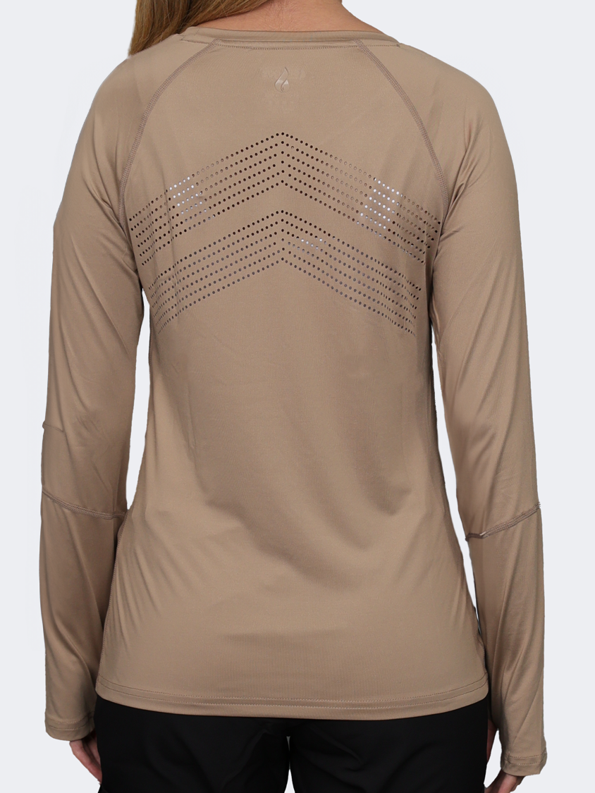 Oil And Gaz Round Neck Women Fitness Long Sleeve Beige