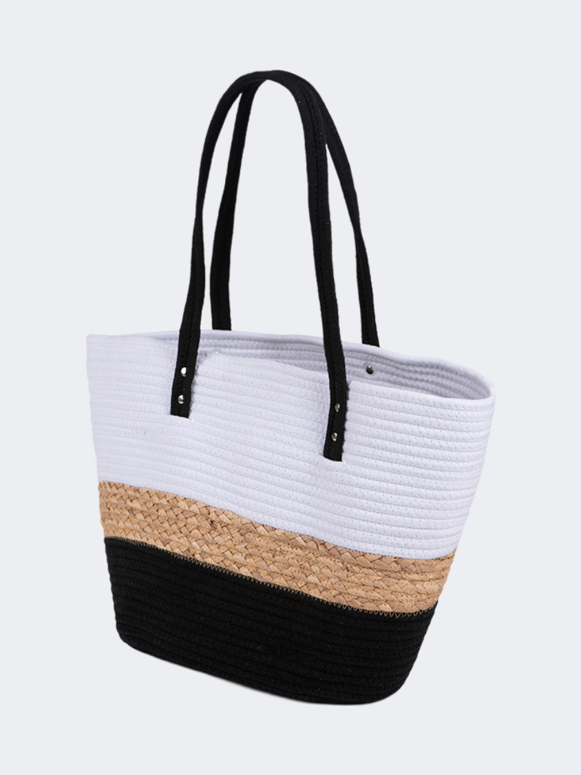 Oil And Gaz Functional Women Ribbed Beach Bag Black/Gold/White