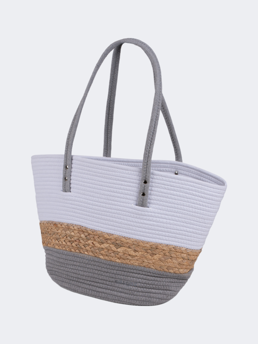 Oil And Gaz Functional Women Ribbed Beach Bag Grey/White