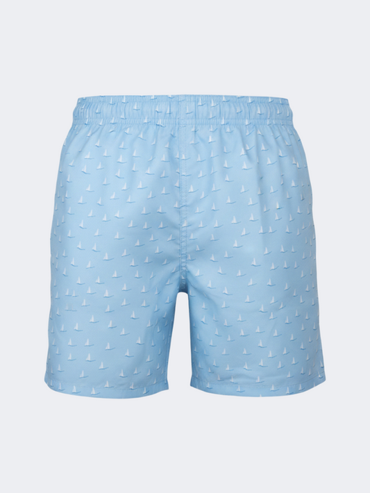 Oil & Gaz Comfortable Men Beach Boats Print Swim Short L.Blue