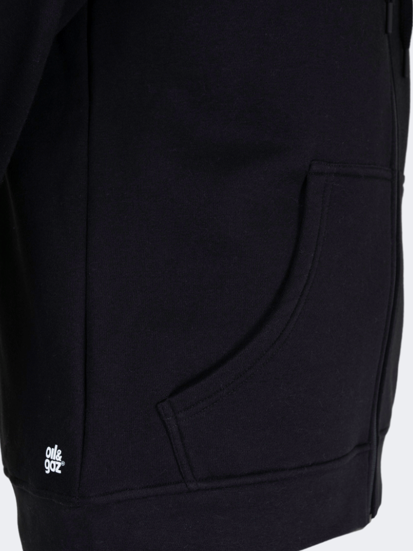 Oil And Gaz Brushed Unisex Lifestyle Printed Full Zip Hooded Black