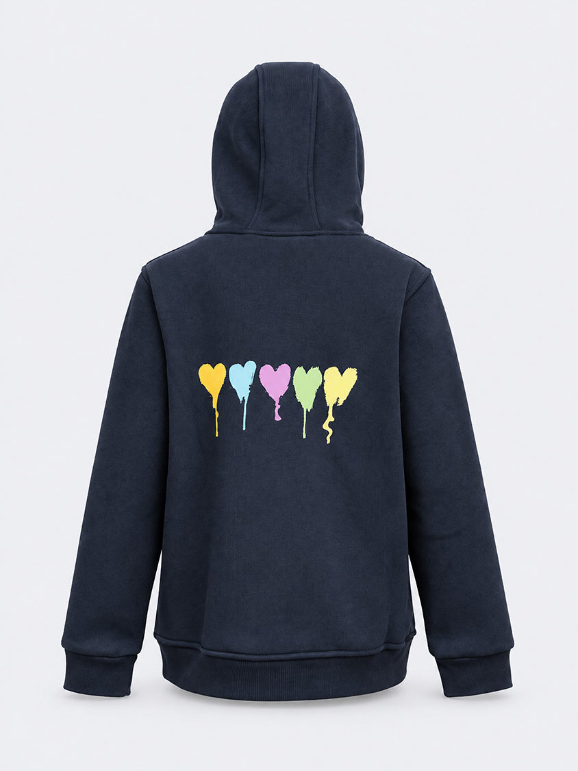 Oil & Gaz Brushed Kids-Girls Lifestyle Hoodie Wth Pocket Navy