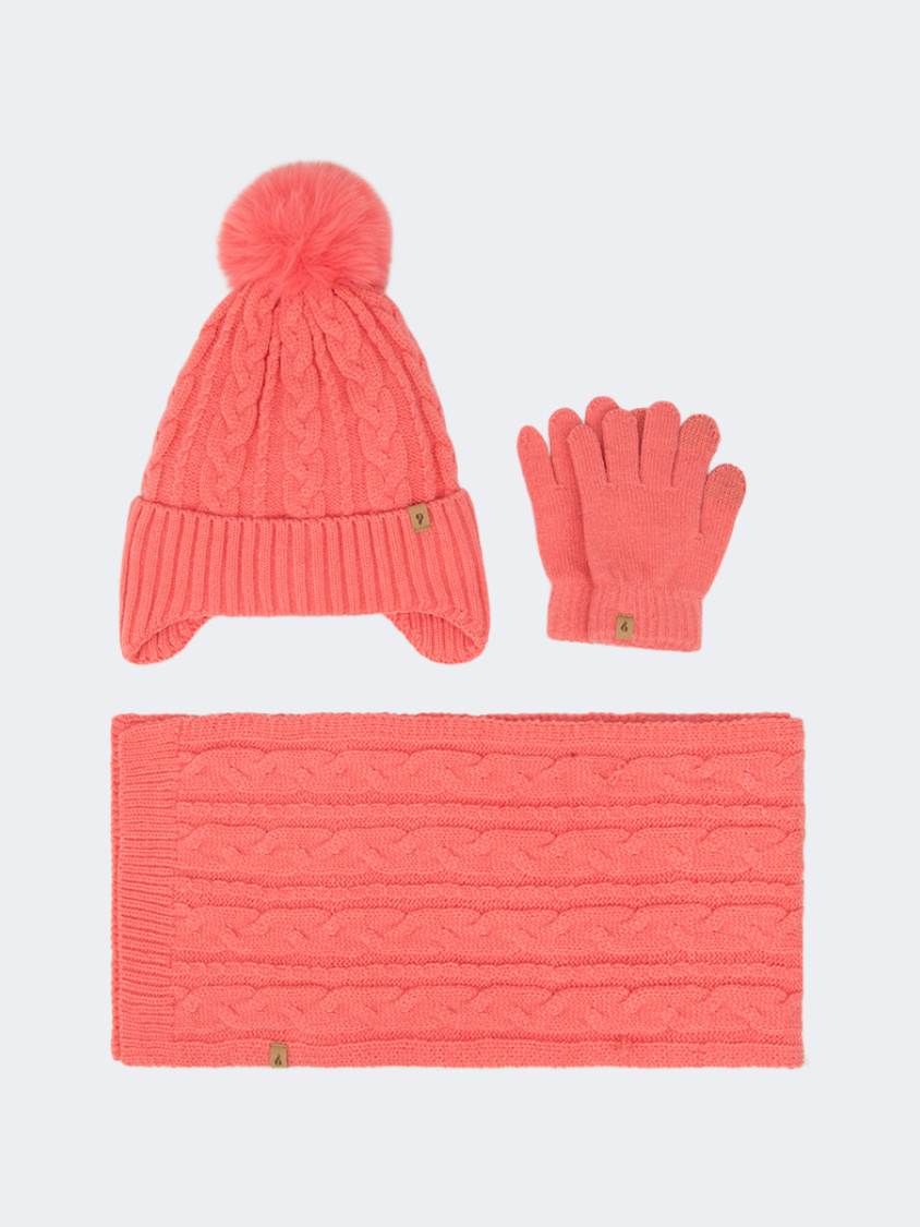 Oil And Gaz Stylish Kids-Girls Lifestyle Set Of Gloves+Hat+Scarf Pink