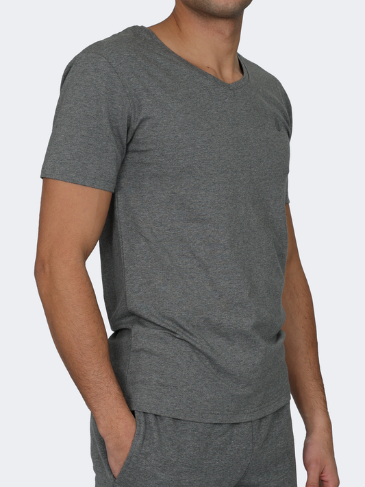 Oil & Gaz V-Neck Men Lifestyle T-Shirt Grey