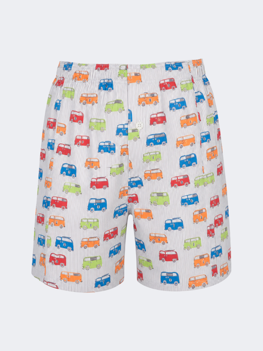 Oil & Gaz Comfortable Men Beach Cars Print Swim Short White