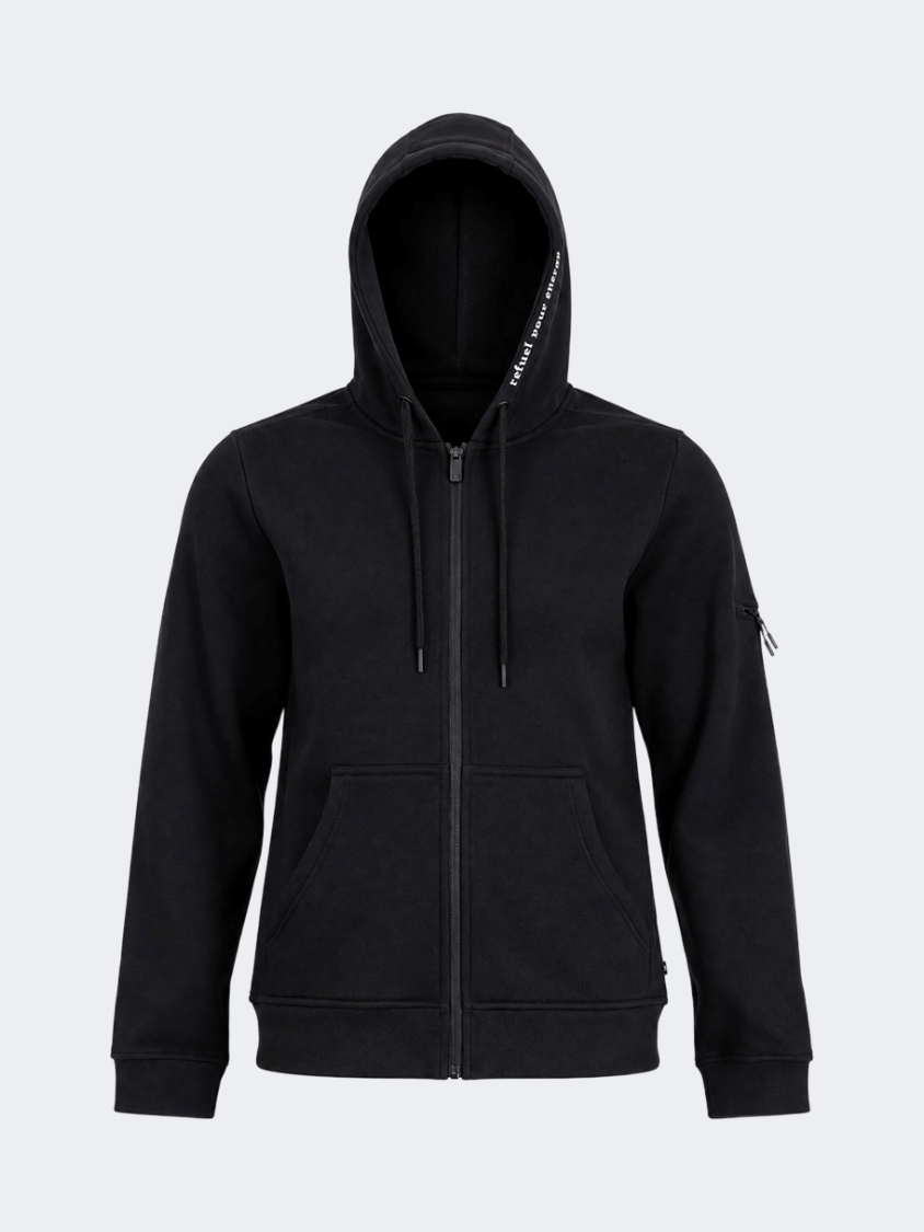 Oil And Gaz Brushed Unisex Lifestyle Printed Full Zip Hooded Black