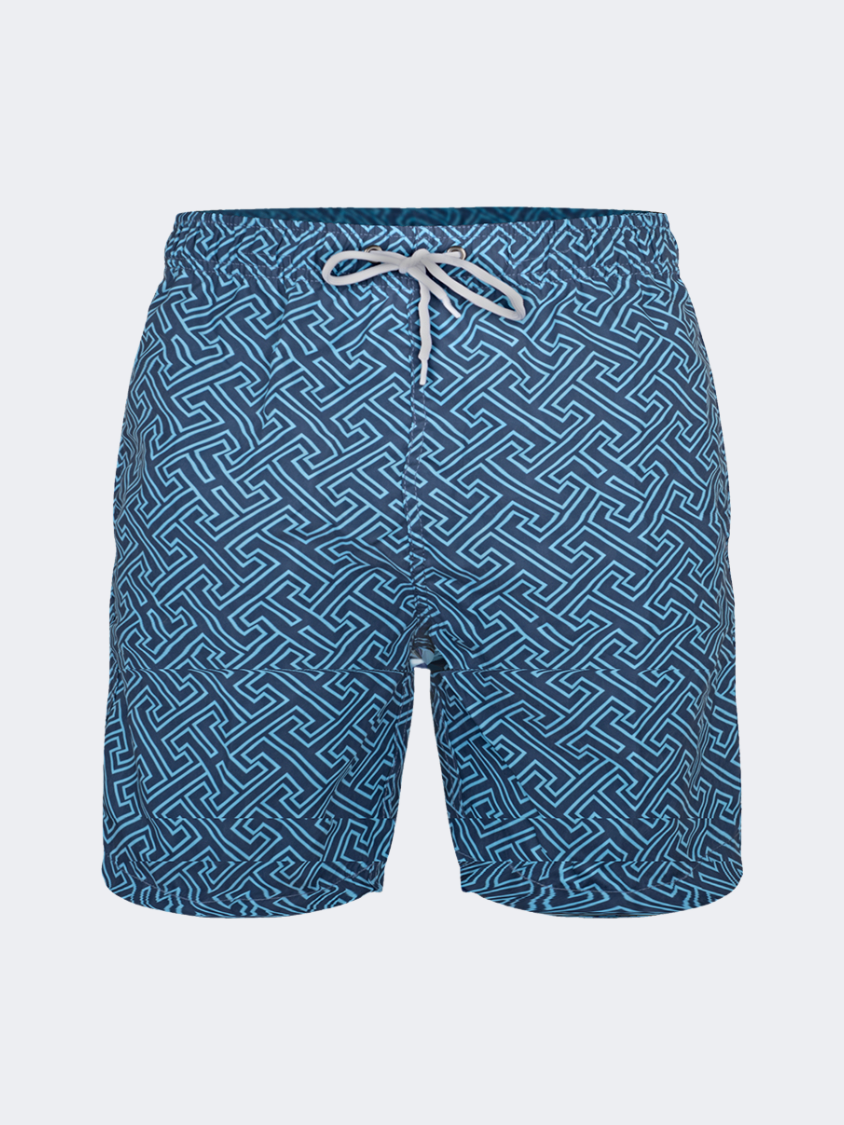 Oil & Gaz Comfortable Men Beach Heritage Print Swim Short Navy