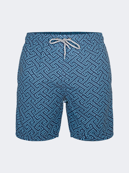 Oil &amp; Gaz Comfortable Men Beach Heritage Print Swim Short Navy