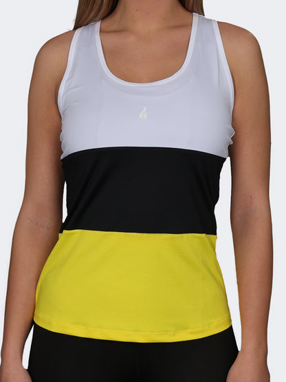 Oil And Gaz Plain Regular Fit Women Fitness Tank Black/Yellow/White