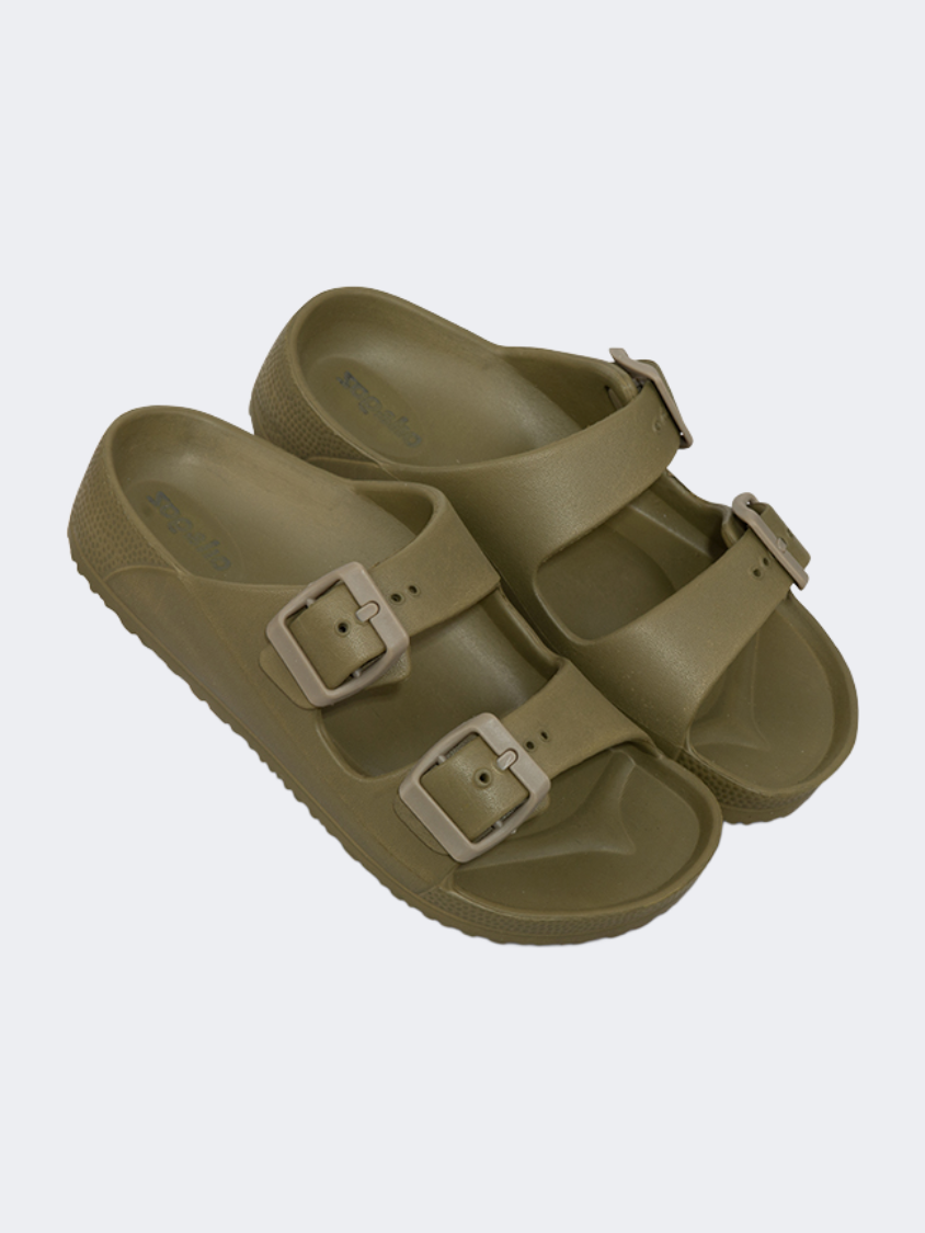 Oil And Gaz Chic Beach Kids Stripe Slide Khaki