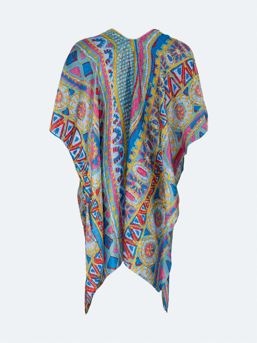 Oil And Gaz Elegant Women Beach Poncho Royal Blue/Light Green