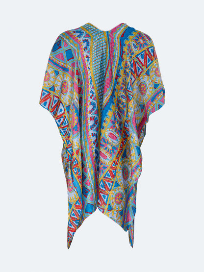 Oil And Gaz Elegant Women Beach Poncho Royal Blue/Light Green