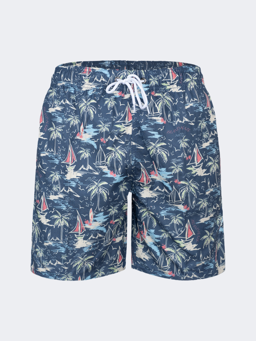 Oil &amp; Gaz Comfortable Men Beach Ship Sail Print Swim Short Navy