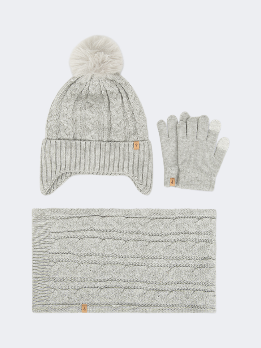 Oil And Gaz Stylish Kids-Girls Lifestyle Set Of Gloves+Hat+Scarf Grey
