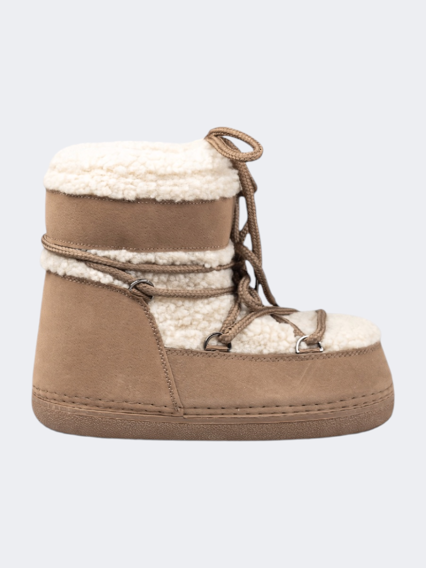Oil &amp; Gaz After Ski Women Skiing Boots Wth Fur Camel/White