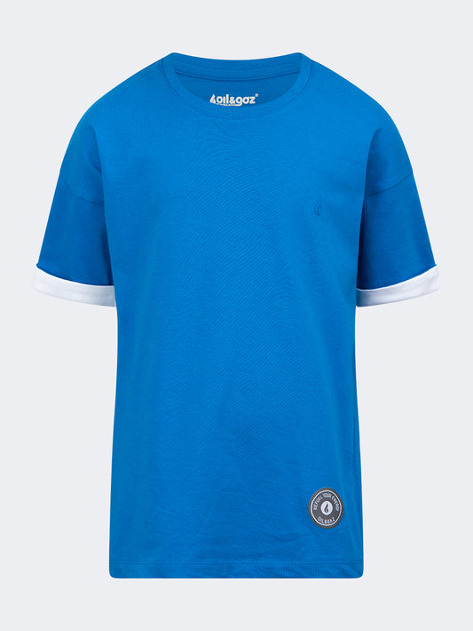 Oil & Gaz Round Neck Kids-Boys Lifestyle T-Shirt Blue/White