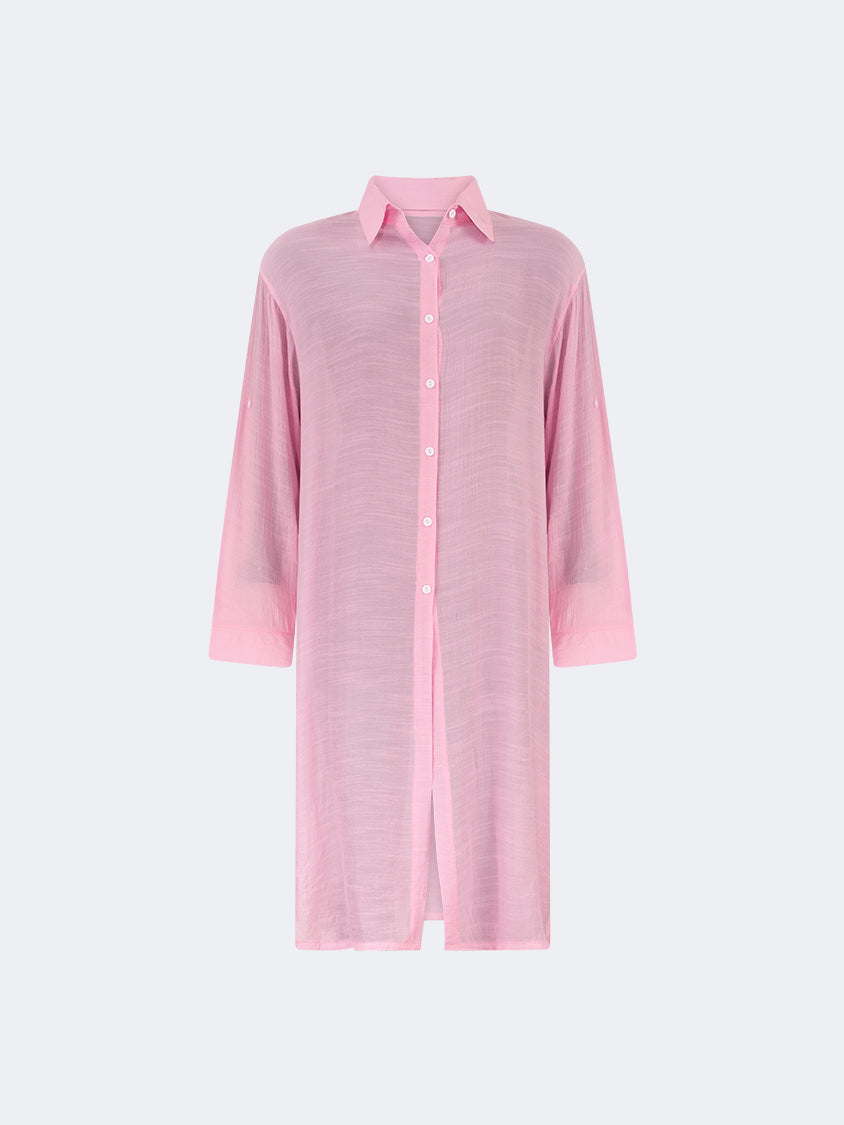 Oil And Gaz Chic Women Beach Linen Dress Ls Pink