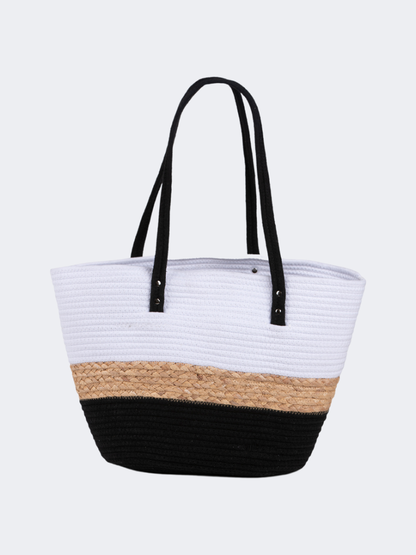 Oil And Gaz Functional Women Ribbed Beach Bag  Black/Gold/White