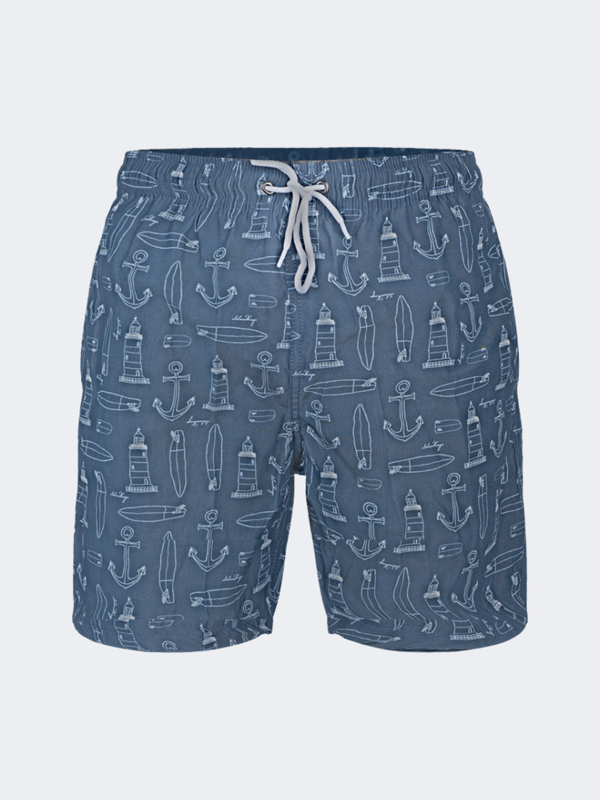 Oil &amp; Gaz Comfortable Men Beach Anchor Print Swim Short Navy