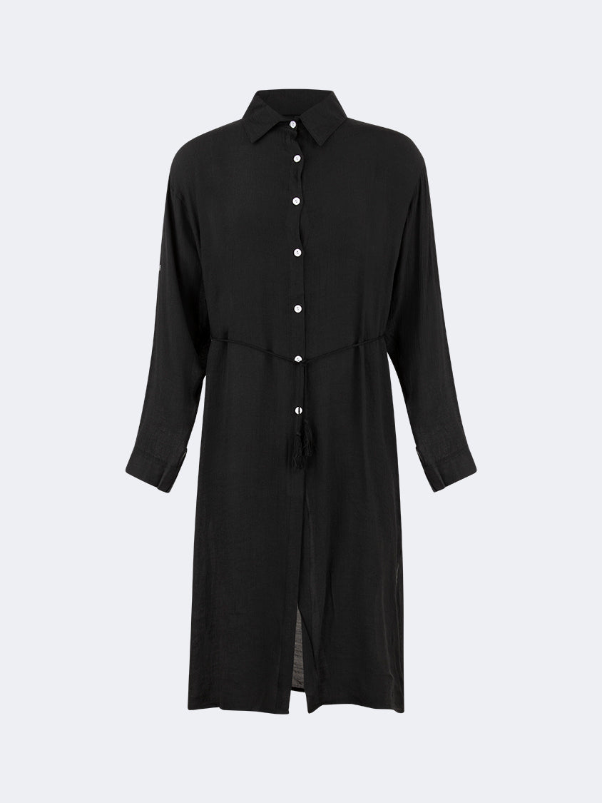 Oil And Gaz Chic Women Beach Linnen Dress Ls Black