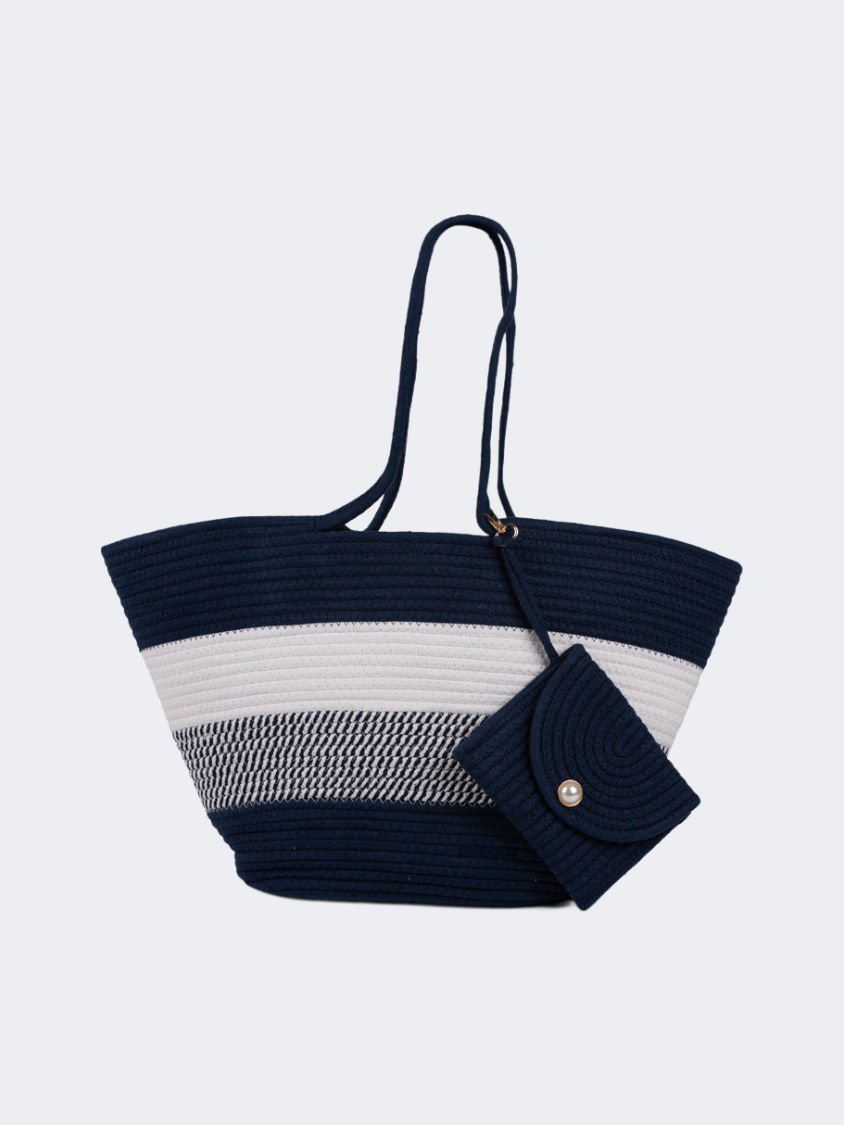 Oil And Gaz Functional Women Ribbed Beach Bag Navy/White
