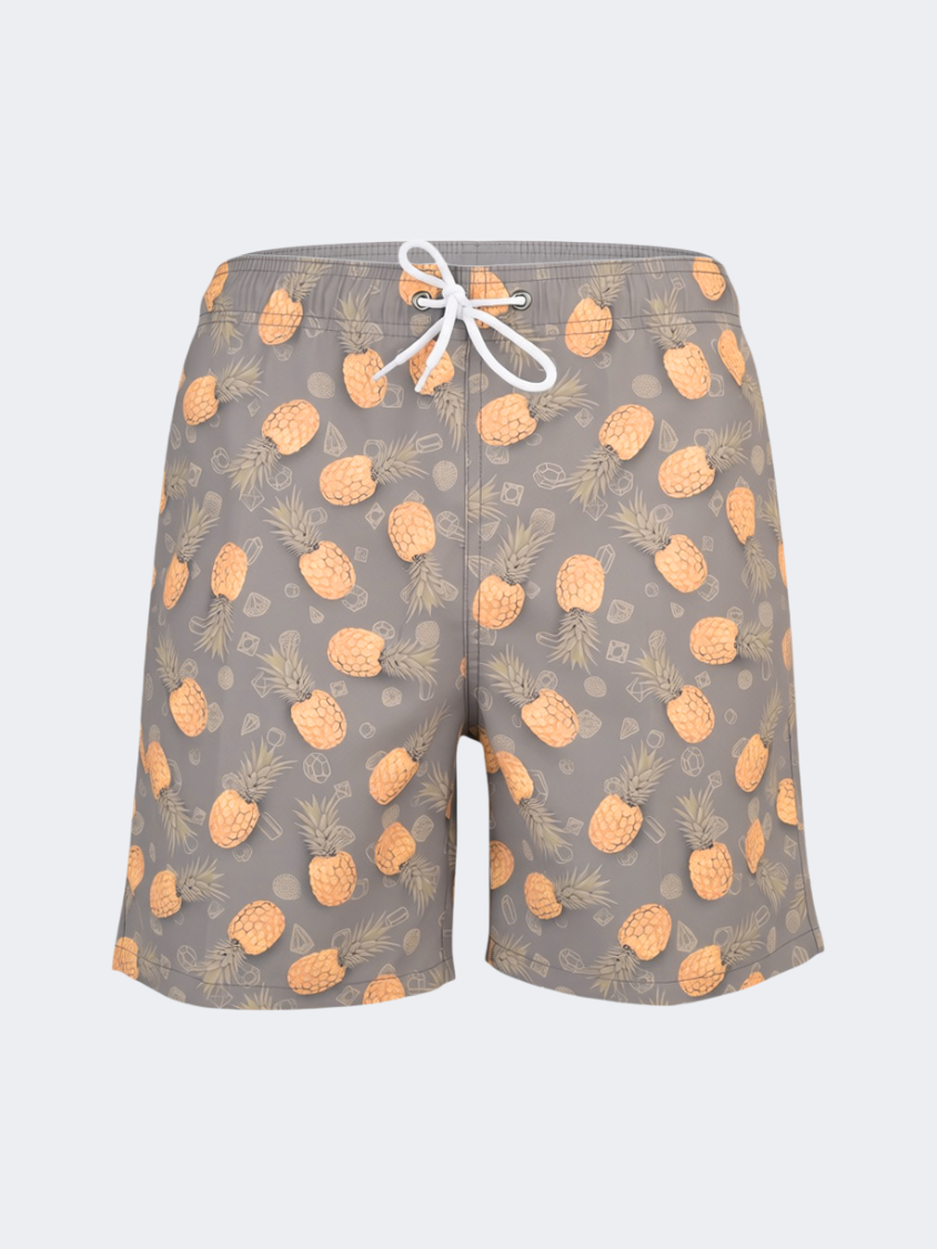 Oil &amp; Gaz Comfortable Men Beach Pineapple Print Swim Short Grey
