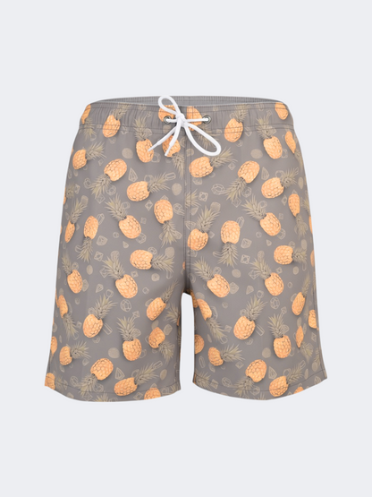 Oil &amp; Gaz Comfortable Men Beach Pineapple Print Swim Short Grey