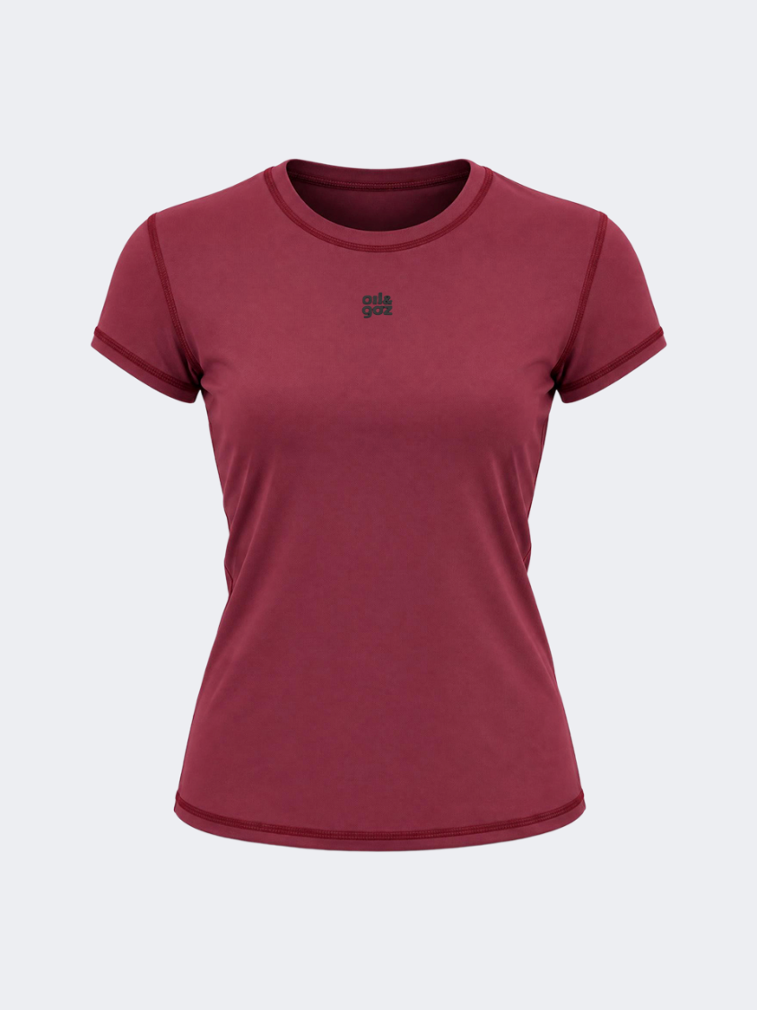 Oil & Gaz Comfortable Women Lifestyle Crew Neck T-Shirt Burgundy
