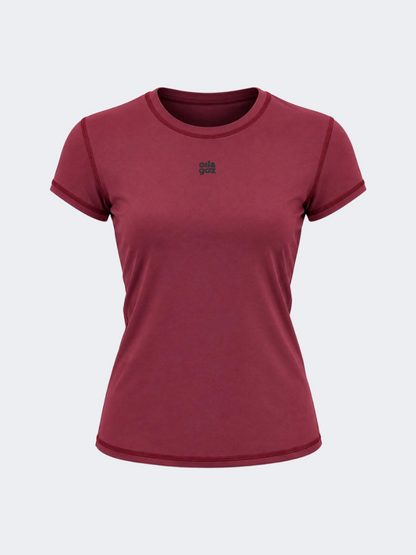 Oil &amp; Gaz Comfortable Women Lifestyle Crew Neck T-Shirt Burgundy