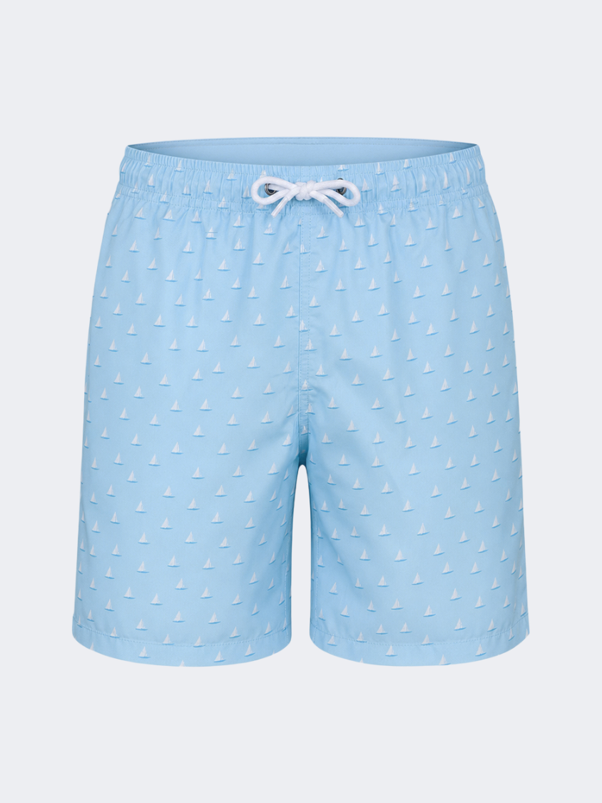Oil &amp; Gaz Comfortable Men Beach Boats Print Swim Short L.Blue